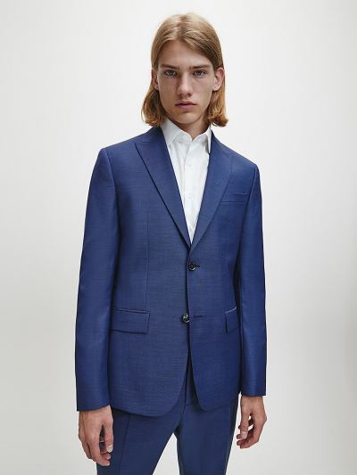 Calvin Klein Ruhák HU988083 | Calvin Klein Slim Single-Breasted Wool Férfi Blézer Sötétkék
